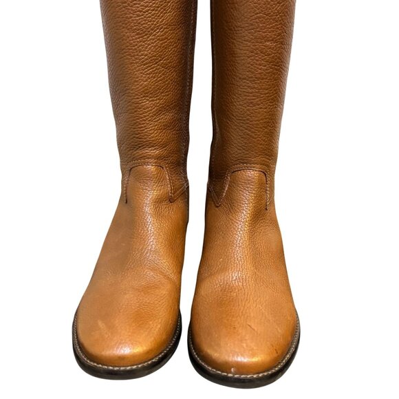Tory Burch Brown Leather Riding Boots Size 8 With Gold Logo Detail - Picture 4 of 12